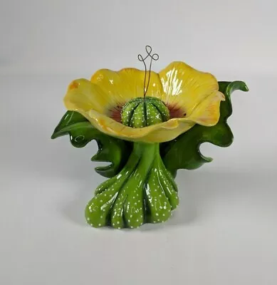 J McCall 2004 Blue Sky Clayworks Yellow Floral Candle Figurine W/Center Sprout • $19.95