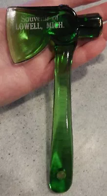 Souvenir Green Glass AXE Or AX Lowell Mich MI Circa 1915 • $24.99