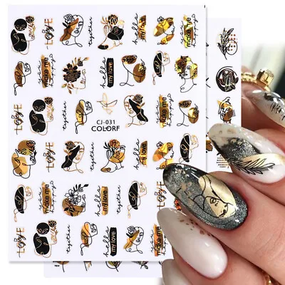 $1.10 • Buy 3D Nail Art Sticker Black Gold Flower Abtract Self-Adhesive Decal Art Decoration
