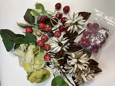 Vintage Millinery Flowers Mixed Lot Leaves Cherries • $14.99