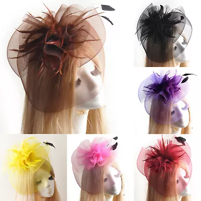 Women Party Bridal Fascinator Large Veil Hair Clip Accessory Handmade 7colors • $8.54