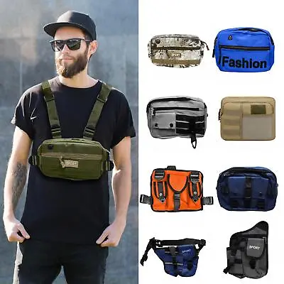 Men's Chest Rig Bag Vest Hip Hop Tactical Harness Waist Pack Shoulder Pouch Bag • £8.99