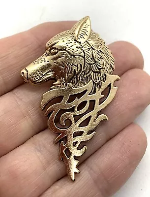 Lovely Goldtone Fenrir Viking Etched Wolf Brooch Pin - BN • $7.45