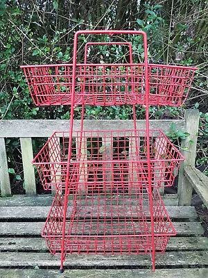 Vintage 50s 60s Vegetable Rack Plastic Coated Wire Mid Century Storage Red Retro • £35