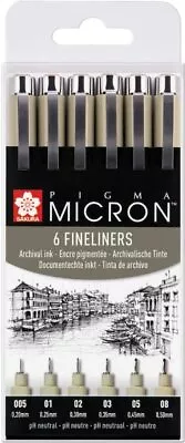 Sakura Pigma Micron 6 Fineliners  - Black ARCHIVAL INK - DRAWING & ILLUSTRATING • £12.45