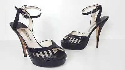 £70 • Buy 7 40 Designer Terry De Havilland Black Leather Croc Snake Python Heels Seeothers
