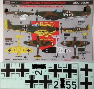 Supermarine Spitfire Mk.I/IA LuftwaffeII-DECALS SET DEC32039 KORA MODELS 1:32 • £21.89