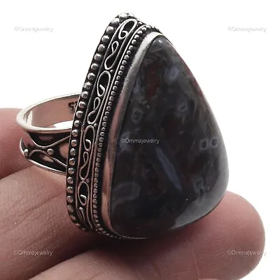 Turkish Agate Gemstone Jewelry Silver Plated Mother Gift Vintage Ring Size 8 • $4.99