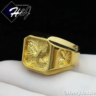 MEN Stainless Steel Gold Plated EAGLE Square Ring Size 8-13*GR122 • $15.99