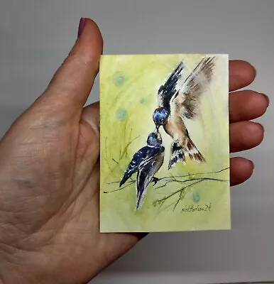 Original Not A Print ACEO Watercolour Miniature Signed. Lunch Time .Collectable • £8