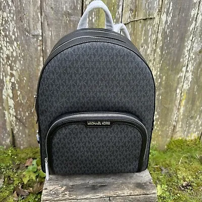 Michael Kors Jaycee Large Backpack Logo MK Black Signature Bag School Laptop • $119