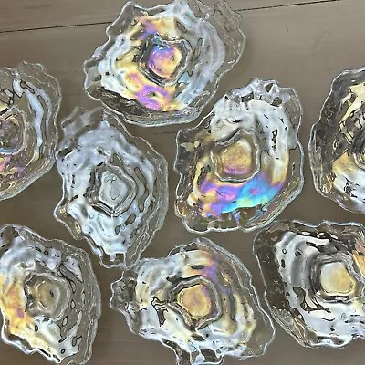 Iridescent Glass Oyster Appetizer Clear Glass Shell Plates SET Of 8 Seafood Dish • $87.50