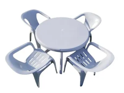 Garden Furniture Set 4 Plastic White Chairs & 1 Round Plastic Table Patio Sets • £74
