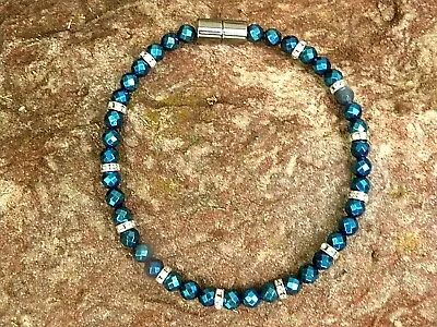 Therapy Magnetic Blue Hematite Necklace Anklet Bracelet Silver Clear Crystal • $34.99