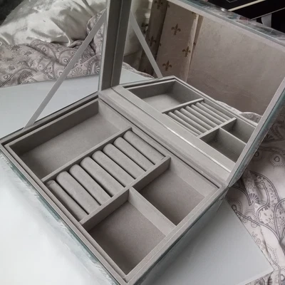£14 • Buy Luxury Silver Glass Art Deco Mirror Jewellery Box 