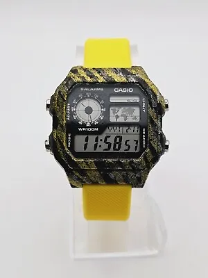 Casio Royale Warzone AE-1200WH World Time Chrono Watch Illuminator Yellow Band • $94.99