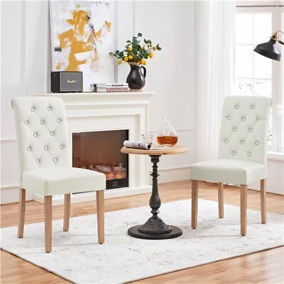 Dining Chairs Set Of 2 Fabric Upholstered Parson Chair With Wooden Legs Used • $55.99