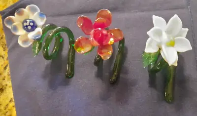 RARE Exquisite Set Of 3 Murano Style Glass Flowers With Stems Hand Blown • $24.99