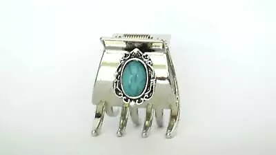 Small/medium Turquoise Blue Silver Metal Native Tribal Hair Claw Clip • $12.95