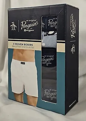 Penguin By Munsingwear 3 Pk Woven Boxers S Blue Hawaiian Solid & Print W/ Fly • $29.77