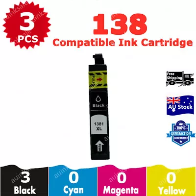 3x Compatible Ink Cartridge 138 T138 Black For Epson WF 545 435 7510 633 3530  • $10
