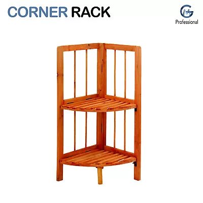 2 Tier Luxury Wooden Corner Shelf Standing Home Decoration Shelving Rack • £15.45