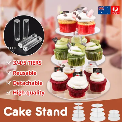 3/4/5Tier Cake Stand Acrylic Clear Round Cupcake Birthday Wedding Party Reusable • $17.79