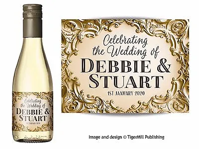PERSONALISED Gold Mini Wine Or Mini Champagne Bottle Labels Wedding Favour Hen • £3.50