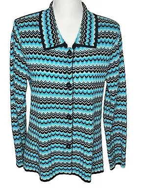 Exclusively Misook Lux Blue Green Black Chevron ZigZag Cardigan Jacket Size L • $40