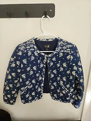 J CREW Indigo Floral Quilted Jacket Cropped Cotton Navy Blue 2 Coastal Grandma • $38