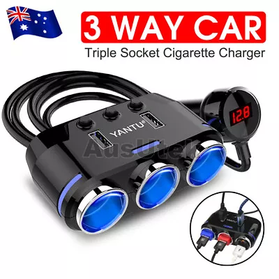 12V 3-USB Port Auto Car Cigarette Lighter Socket Splitter Charger Power Adapter • $20.75