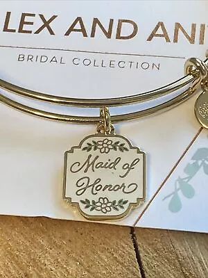 NWT Alex And Ani~Bridal  MAID OF HONOR  Charm Bangle Shiny Gold Bracelet W/Card • $17.99