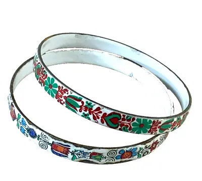 2 Michaela Frey Bangle Bracelets Green Blue And Red Enamel  Vintage • $75