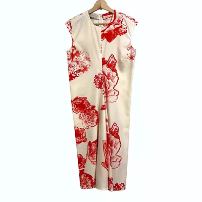 Stella McCartney US 6 IT 42 Noemi Silk Satin Floral Print Dress A-Line Beige Red • $69.99