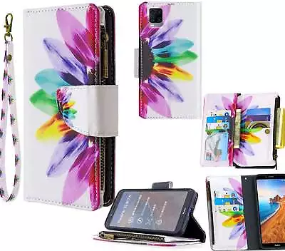 Zte Axon 11 Fashion Printed Case Triple Wallet 9 Cards Zip Pocket • $13.50