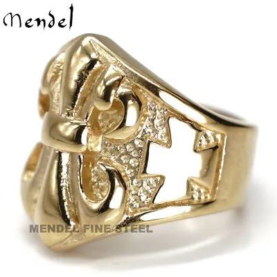 MENDEL Mens Gold Plated Fleur De Lis Flower Cross Ring Stainless Steel Size 7-15 • $15.99