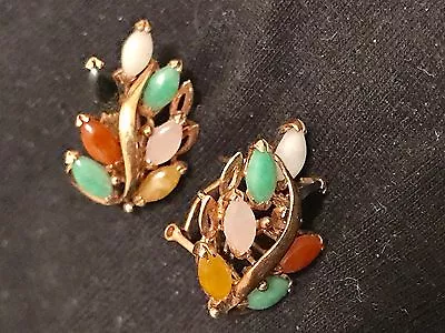 14k Yellow Gold Multi-colored Jade Earrings  (a) • $745