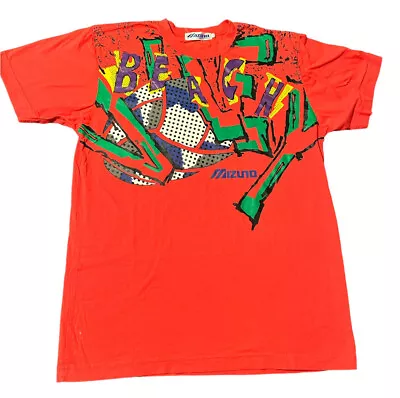 Vintage 90s Mizuno Sports Beach Logo Red Multicolor T Shirt Mens Size L • $16.99