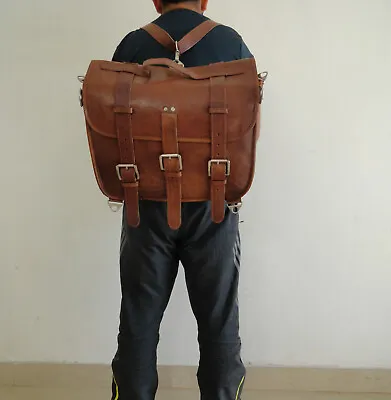 17  Leather Briefcase Convertible Backpack Bag Laptop Satchel Messenger Shoulder • £93.13
