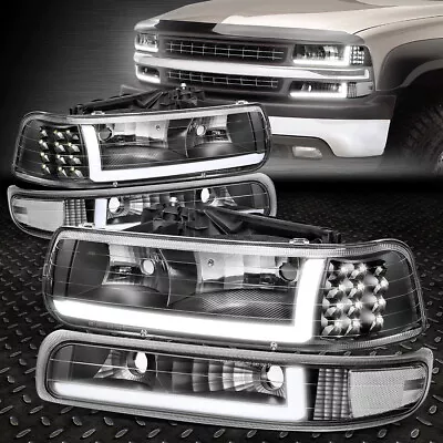 [LED DRL]For 99-02 Chevy Silverado 1500 2500 HD Headlight+Bumper Lamps Black • $85.88