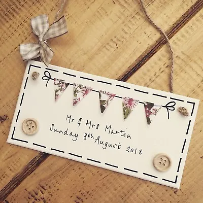 Wedding Gifts Bunting Sign Plaque Present Mr & Mrs Keepsake Favour Day Bride • £7.49