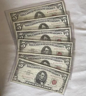 Lot Of 6 1963  Five Dollar Currency Note Bill Red Seal • $42