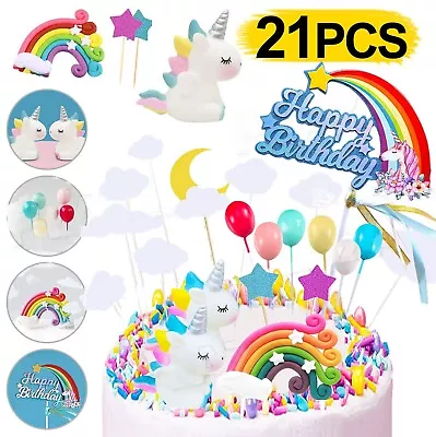 Unicorn Cake Topper Kit Cloud Rainbow Happy Birthday Banner Decorations Party • $20.99