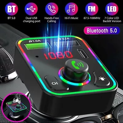 Bluetooth 5.0 Car Wireless FM Transmitter Adapter 2USB PD Charger Hands-Free↑ • £6.19