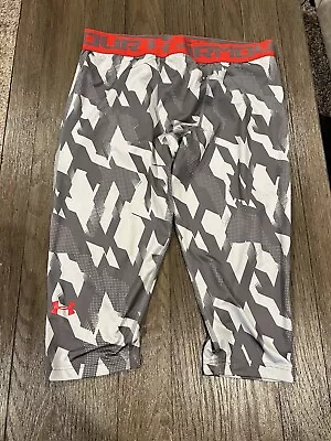 Mens Under Armour Jock 3/4 Spandex Tights Compression Pants Gray Red 2XL • $24.50