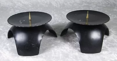 Vintage Mid Century Modern Tripod Pillar Candle Holder Pair Black Japan 4.5in Di • $39.99