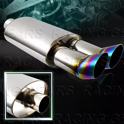 3  Dtm Style Rainbow Burnt Dual Tip 2.5  Inlet Stainless T-304 Exhaust Muffler • $49.95