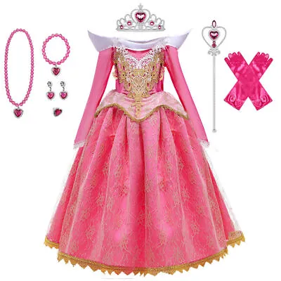 Girls Princess Dress Aurora Sleeping Beauty Gown Cosplay Halloween Fancy Costume • £5.59