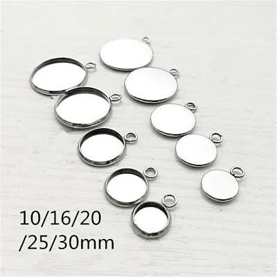 20pcs Blank Round Cabochon Base Tray Bezels Blank Setting For DIY Making Pendant • £4.68