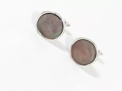 Vintage Swank Gray Shell Silver Tone Round Textured MCM Classic Cufflinks MOP • $9.09